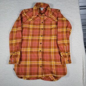 Duluth Trading Co Plaid Shirt Womens XS Orange Western Long Sleeve 56463